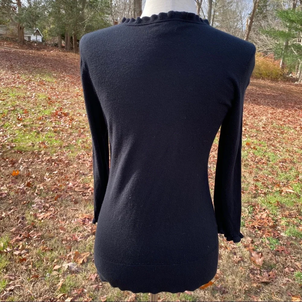 KATE SPADE SWEATER BLACK CREW NECK RUFFLE PREPPY Size S